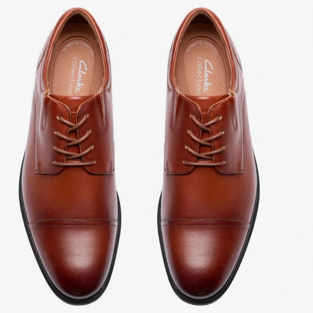 Clark’s Collection Steadwell Cap Oxfords in Dark Tan Leather, Size 11.5, NEW